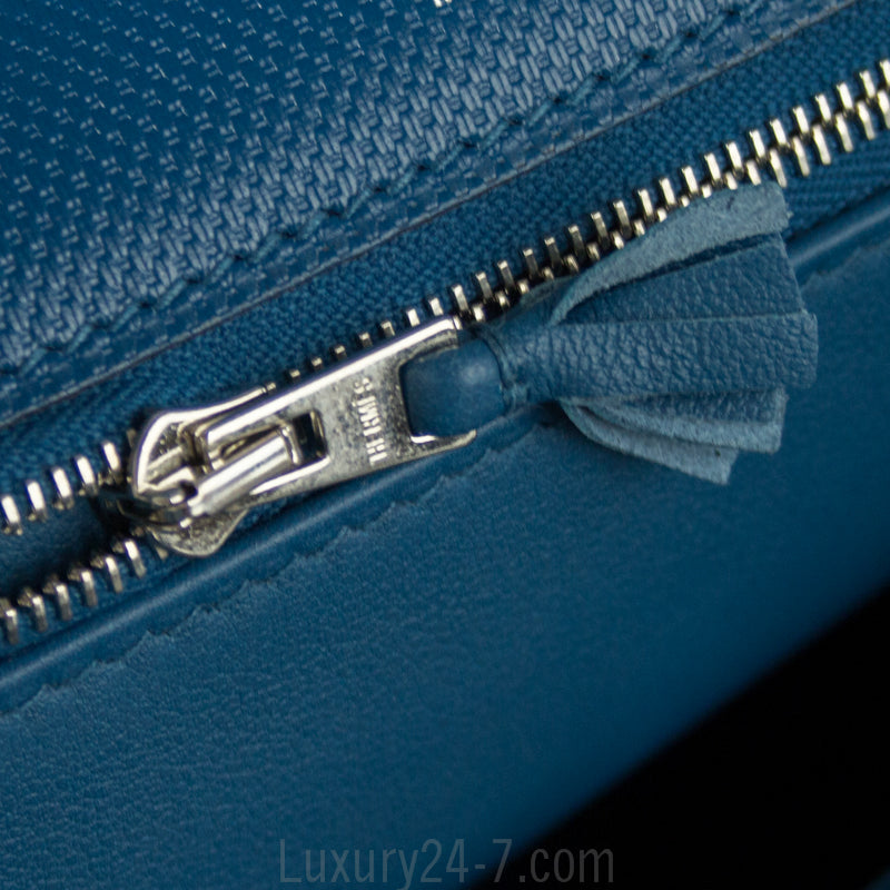 Hermes Limited Edition Blue de Galice Grain d'H & Swift Leather Ghillies Kelly Bag