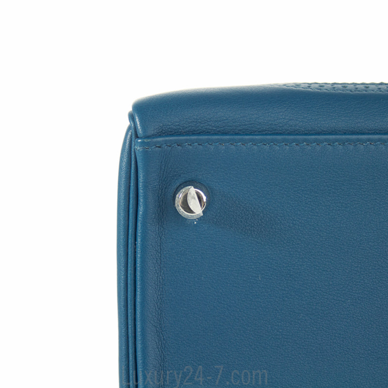 Hermes Limited Edition Blue de Galice Grain d'H & Swift Leather Ghillies Kelly Bag