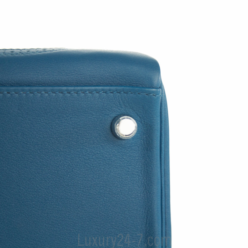 Hermes Limited Edition Blue de Galice Grain d'H & Swift Leather Ghillies Kelly Bag