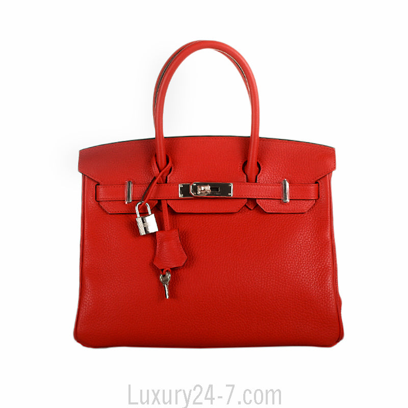 Hermes Rouge Tomate Clemence Birkin 30 Bag