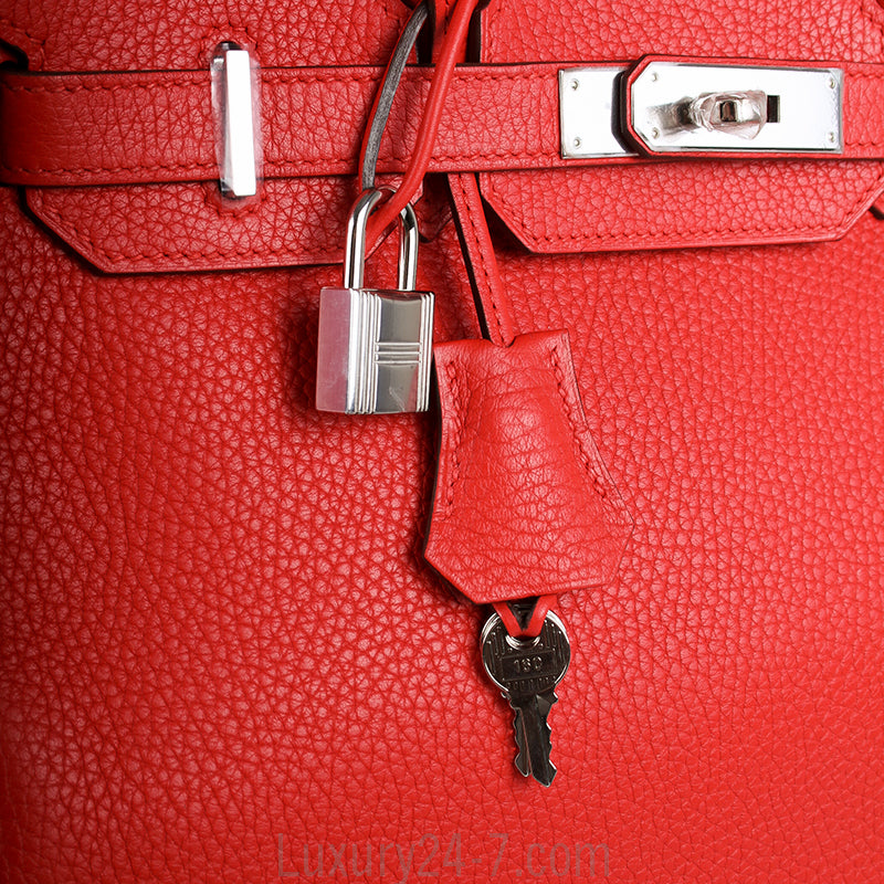 Hermes Rouge Tomate Clemence Birkin 30 Bag