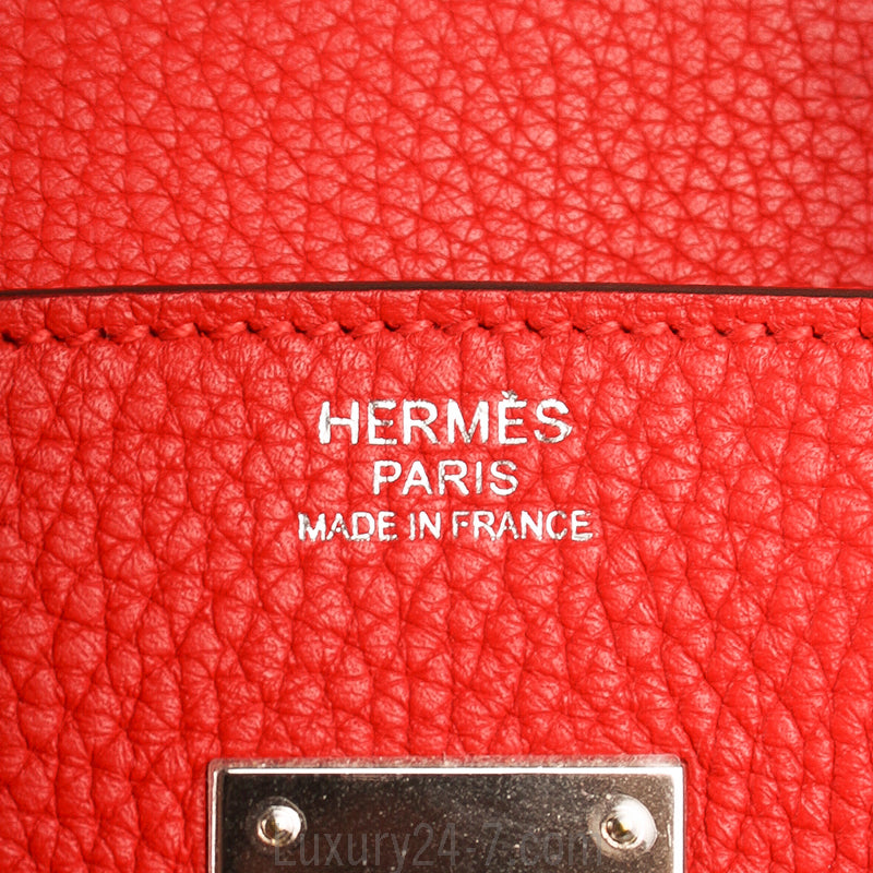 Hermes Rouge Tomate Clemence Birkin 30 Bag