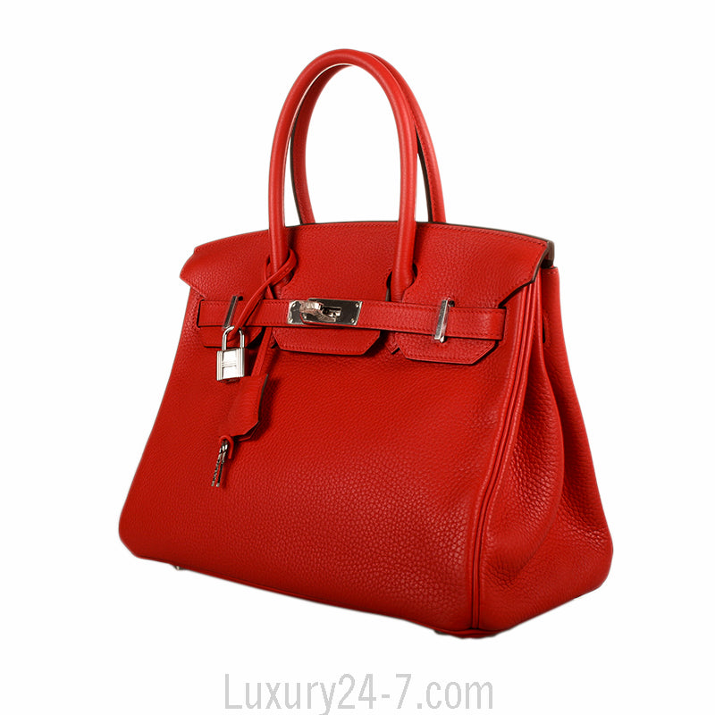 Hermes Rouge Tomate Clemence Birkin 30 Bag