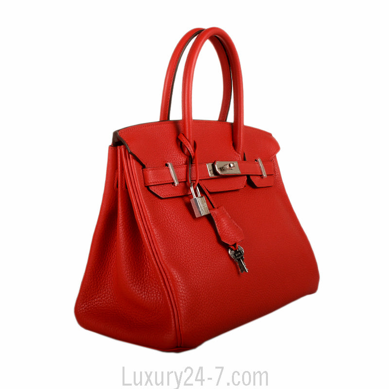 Hermes Rouge Tomate Clemence Birkin 30 Bag