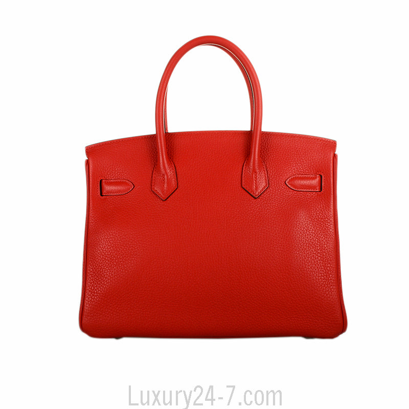 Hermes Rouge Tomate Clemence Birkin 30 Bag