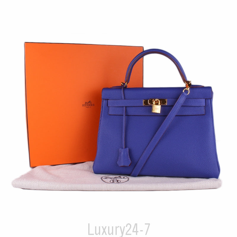 Hermès Blue Electric and Rouge H Togo Kelly 32