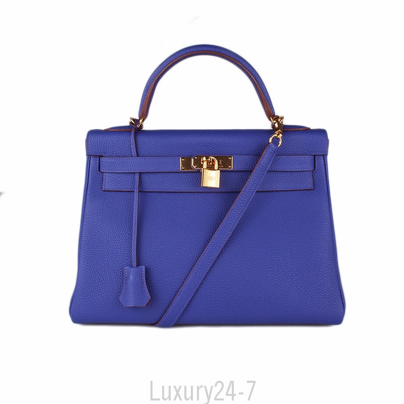 Hermès Blue Electric and Rouge H Togo Kelly 32