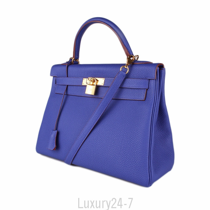 Hermès Blue Electric and Rouge H Togo Kelly 32