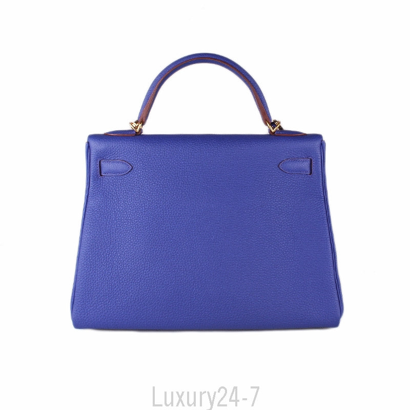 Hermès Blue Electric and Rouge H Togo Kelly 32