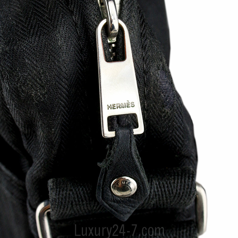 Hermes Black Canvas Messenger Bag