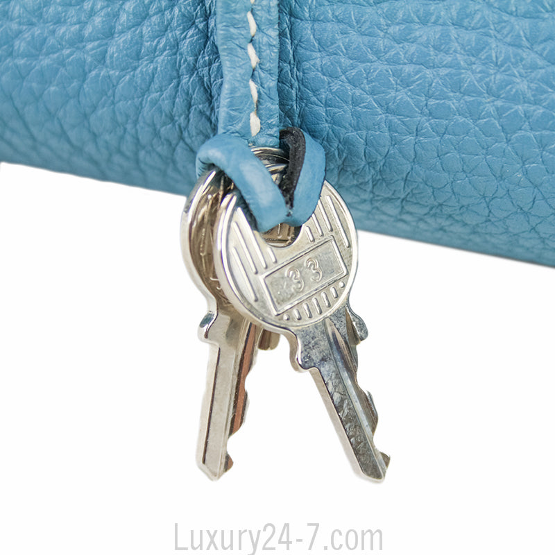 Hermes 35cm Birkin Blue Jean Clemence Handbag