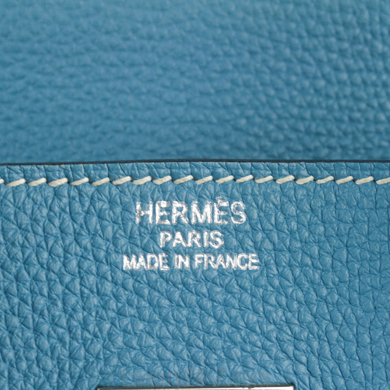 Hermes 35cm Birkin Blue Jean Clemence Handbag