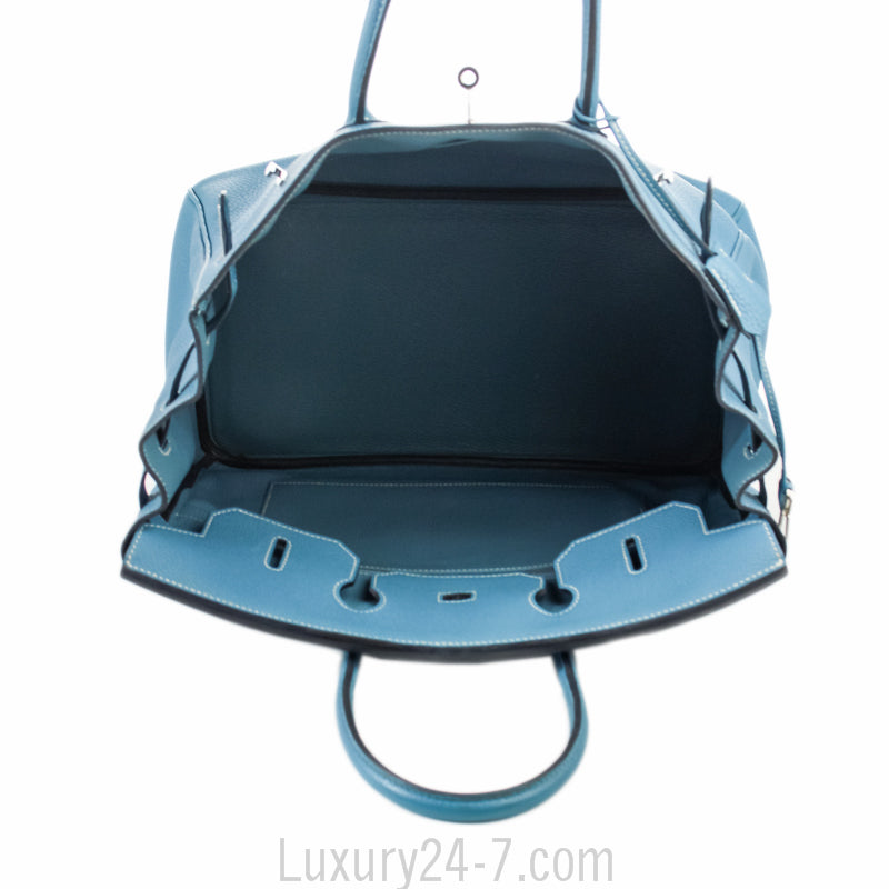 Hermes 35cm Birkin Blue Jean Clemence Handbag
