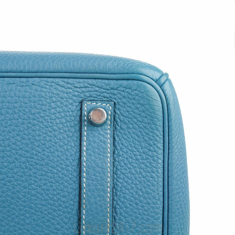 Hermes 35cm Birkin Blue Jean Clemence Handbag