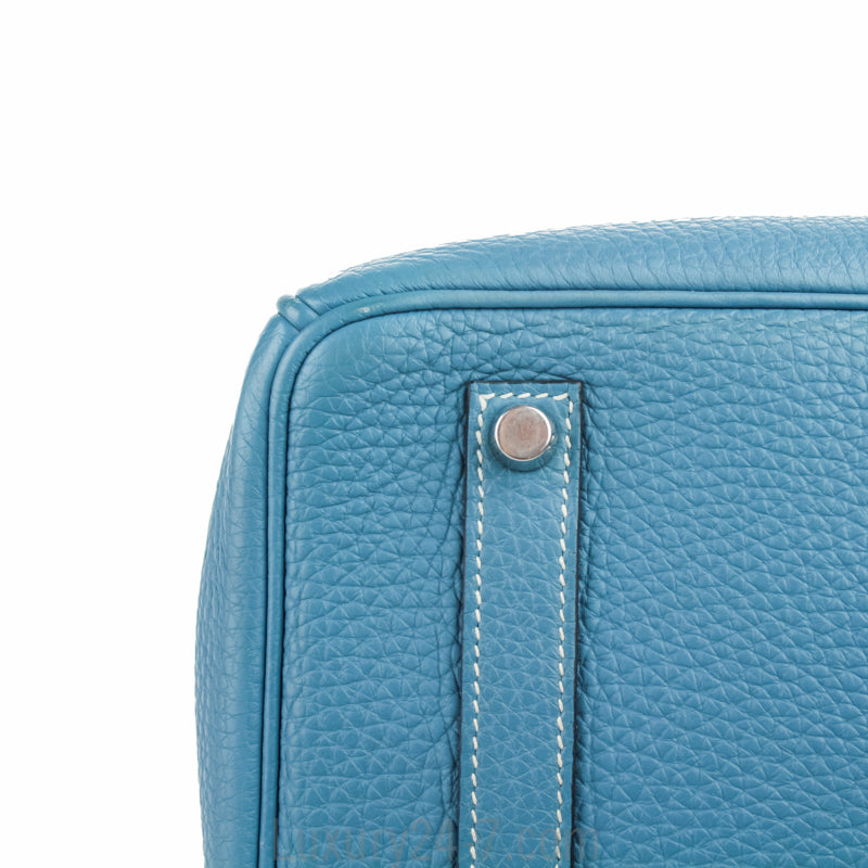 Hermes 35cm Birkin Blue Jean Clemence Handbag