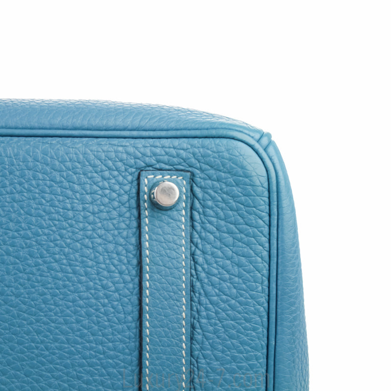 Hermes 35cm Birkin Blue Jean Clemence Handbag
