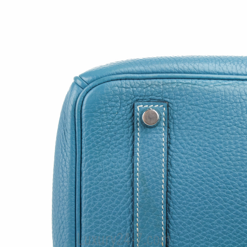 Hermes 35cm Birkin Blue Jean Clemence Handbag