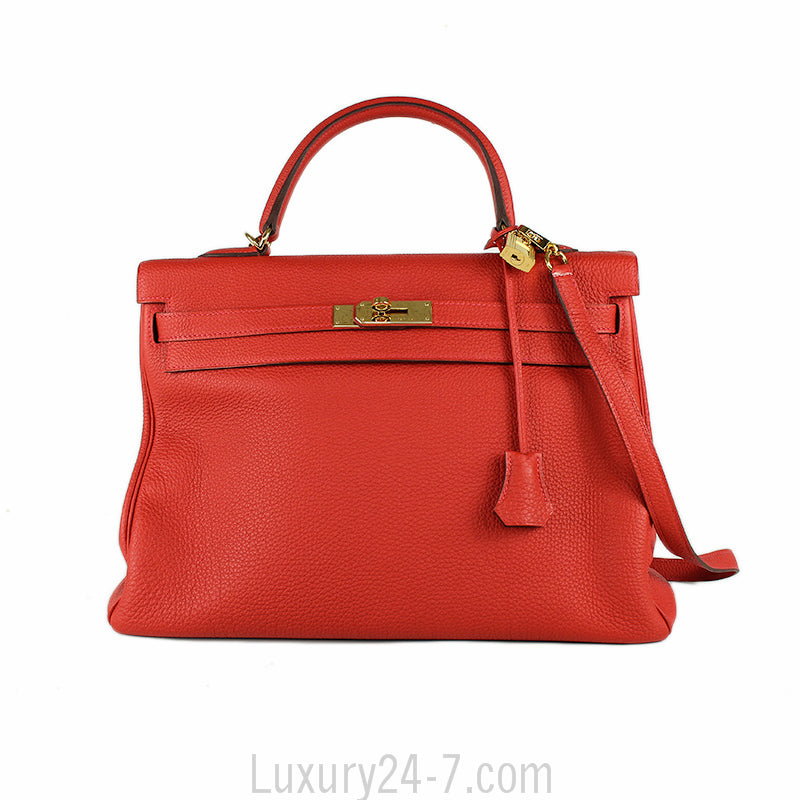 Hermes 35cm Geranium Togo Retourne Kelly Bag GHW
