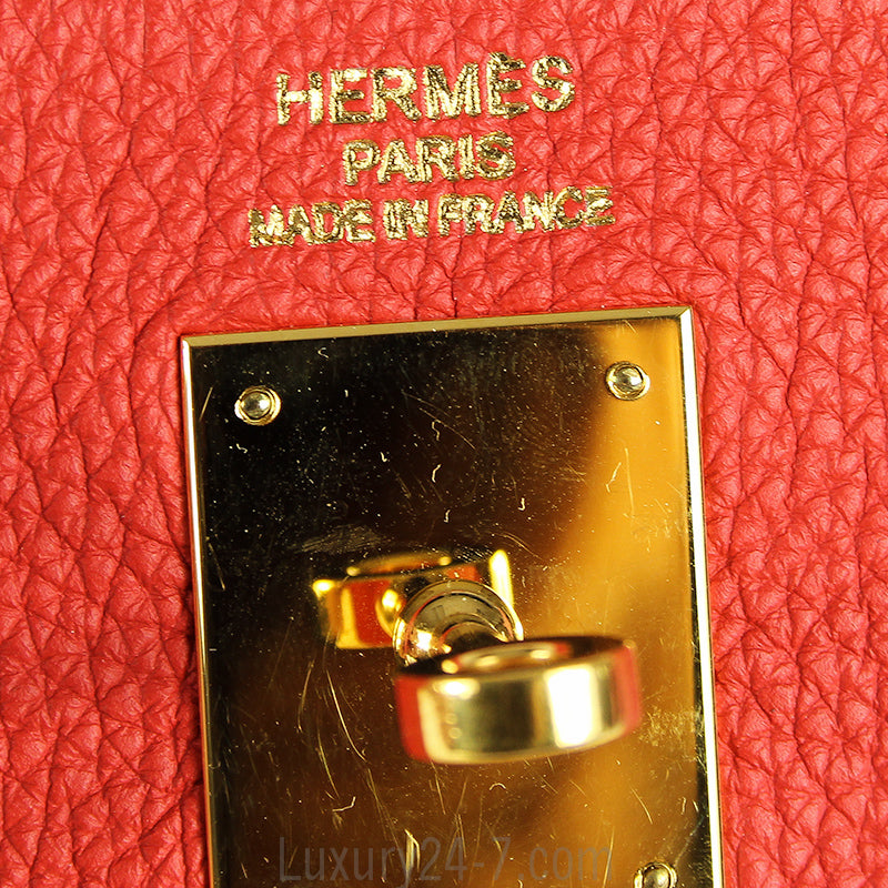 Hermes 35cm Geranium Togo Retourne Kelly Bag GHW