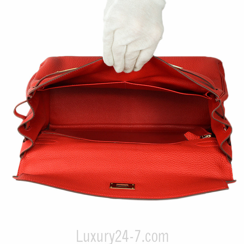 Hermes 35cm Geranium Togo Retourne Kelly Bag GHW
