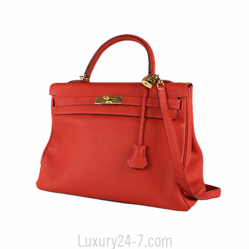 Hermes 35cm Geranium Togo Retourne Kelly Bag GHW