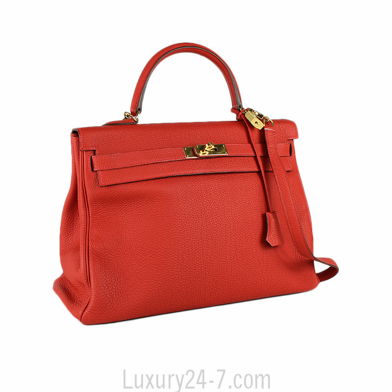 Hermes 35cm Geranium Togo Retourne Kelly Bag GHW