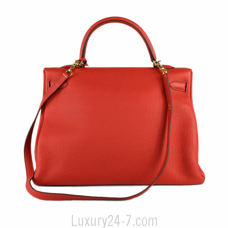 Hermes 35cm Geranium Togo Retourne Kelly Bag GHW