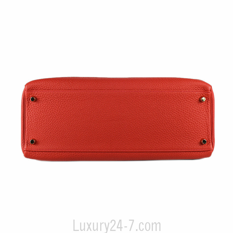 Hermes 35cm Geranium Togo Retourne Kelly Bag GHW
