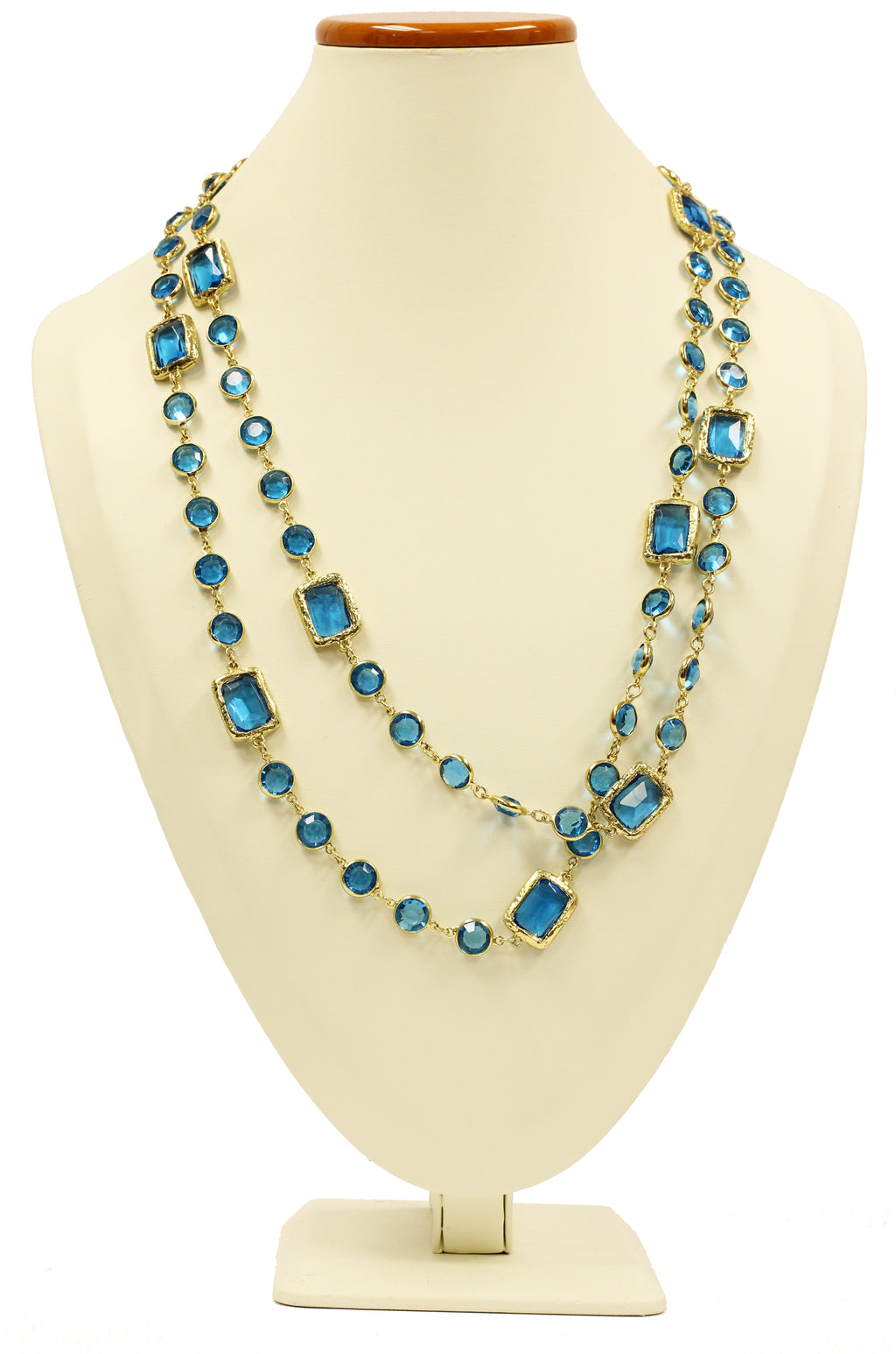 Authentic Vintage 60" Chanel Blue Crystal Chicklet Necklace, Sautoir