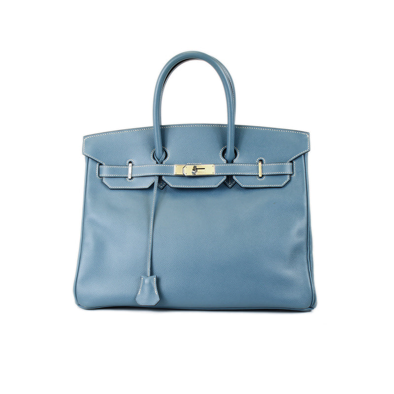 Hermes Blue Jean Epsom Leather 35cm Birkin Bag with Palladium Hardware