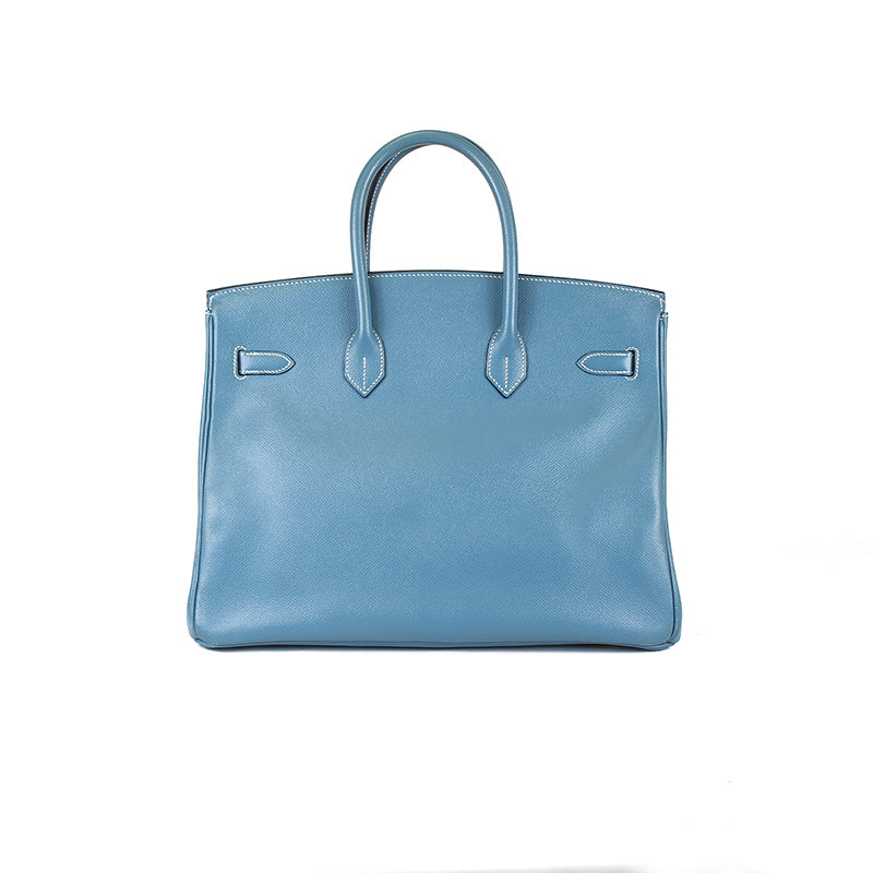 Hermes Blue Jean Epsom Leather 35cm Birkin Bag with Palladium Hardware