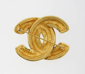 Chanel Gold Tone Large "CC" Brooch