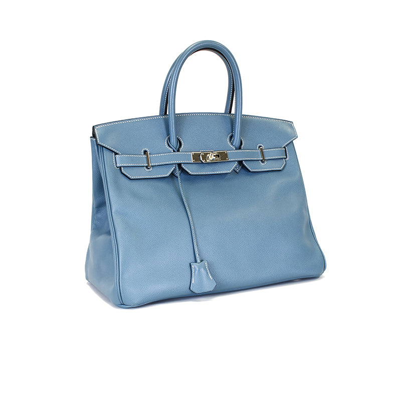 Hermes Blue Jean Epsom Leather 35cm Birkin Bag with Palladium Hardware
