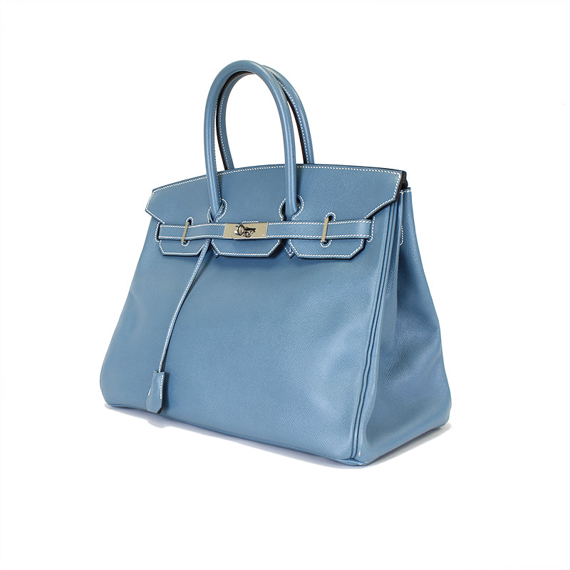 Hermes Blue Jean Epsom Leather 35cm Birkin Bag with Palladium Hardware