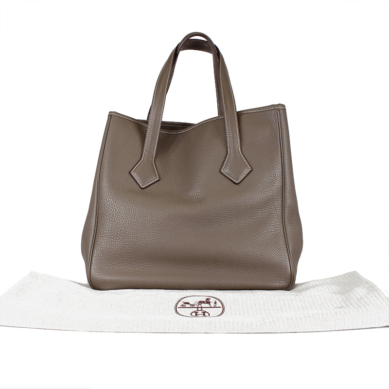 Hermes Clemence Victoria II Cabas 32 Etoupe Tote Bag