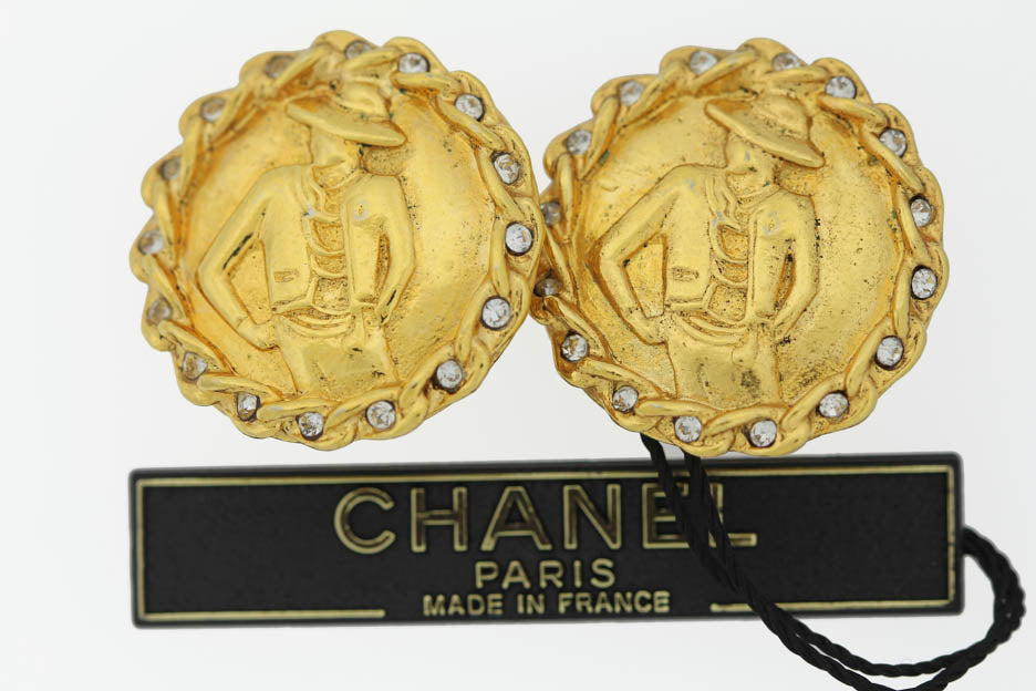 Chanel gold tone & rhinestrone ear clips
