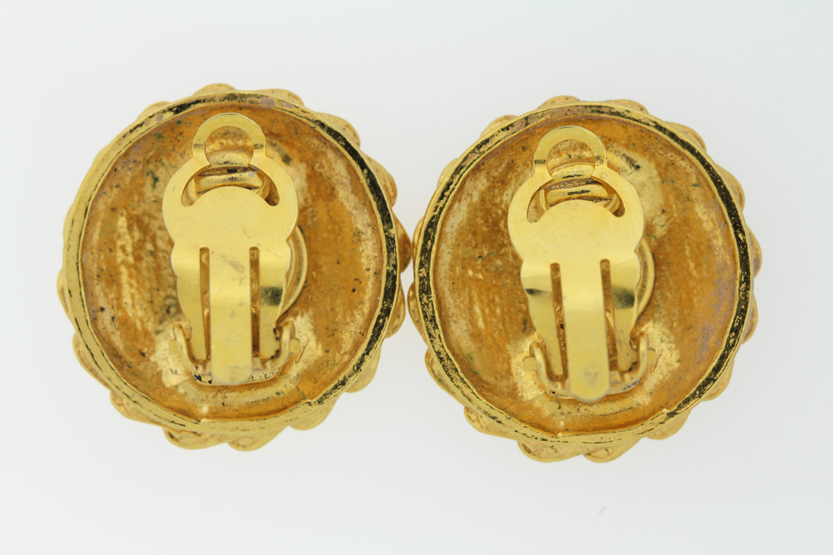 Chanel gold tone & rhinestrone ear clips