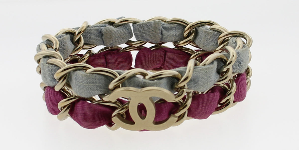 Chanel Denim & Pink Fabric Bracket with Silver Tone Hardware