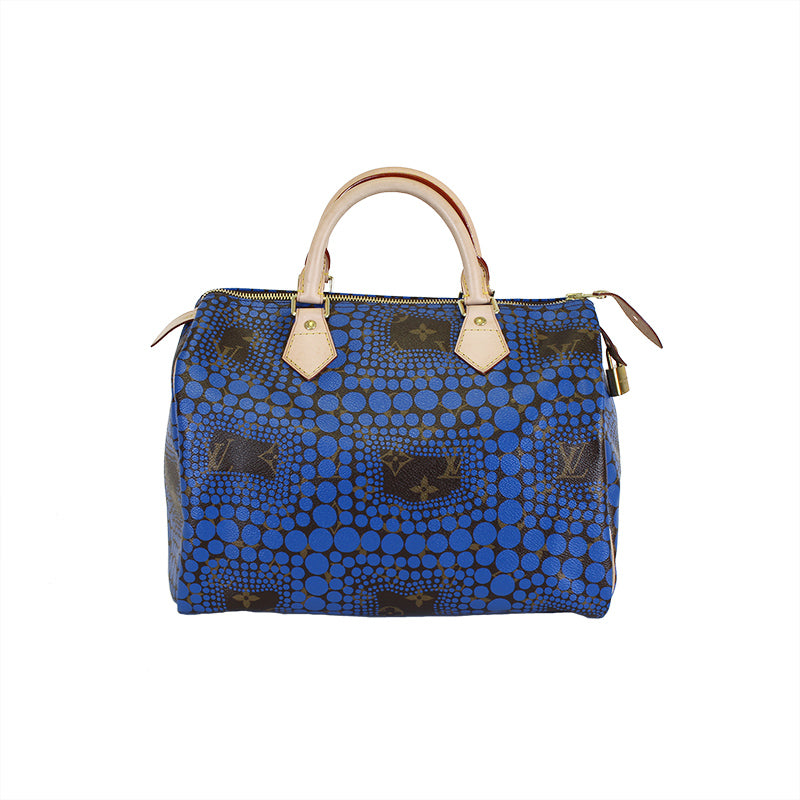 Louis Vuitton Limited Edition Yayoi Kusama Blue Monogram Town Speedy 30 Bag