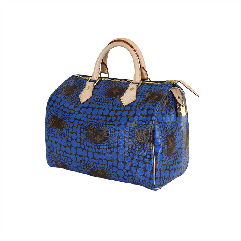 Louis Vuitton Limited Edition Yayoi Kusama Blue Monogram Town Speedy 30 Bag