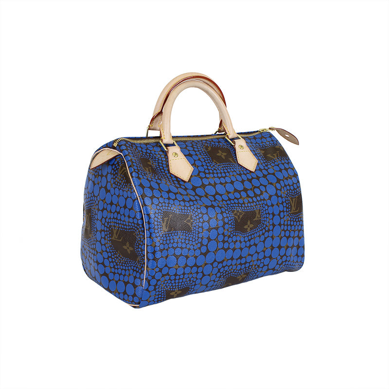 Louis Vuitton Limited Edition Yayoi Kusama Blue Monogram Town Speedy 30 Bag