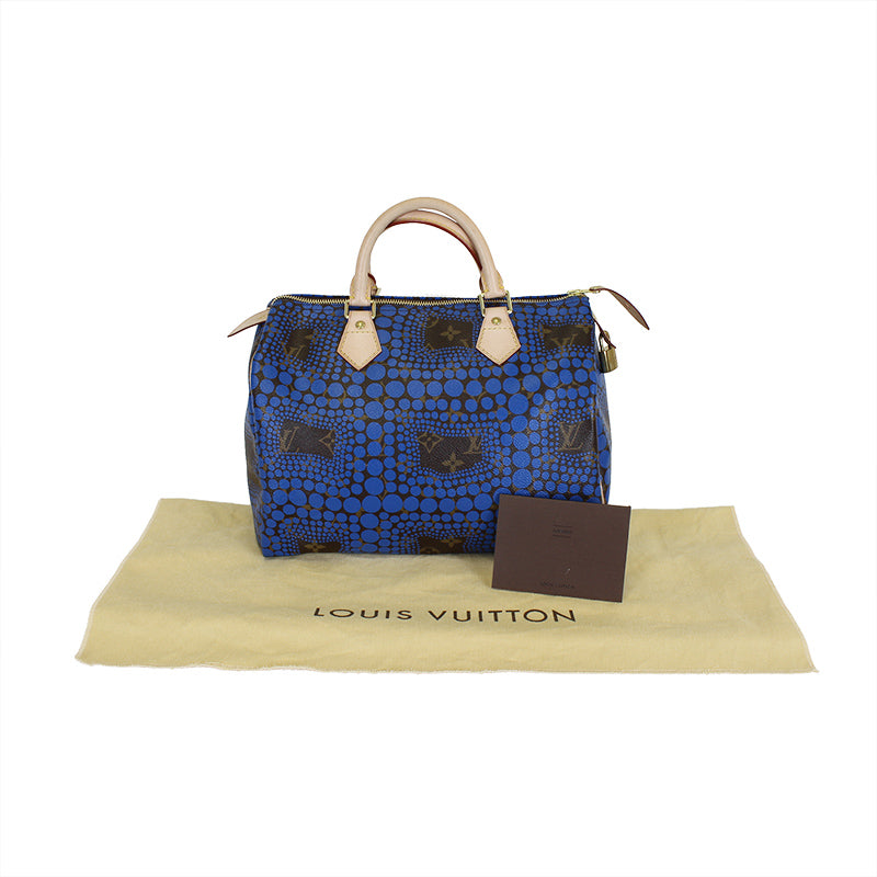 Louis Vuitton Limited Edition Yayoi Kusama Blue Monogram Town Speedy 30 Bag