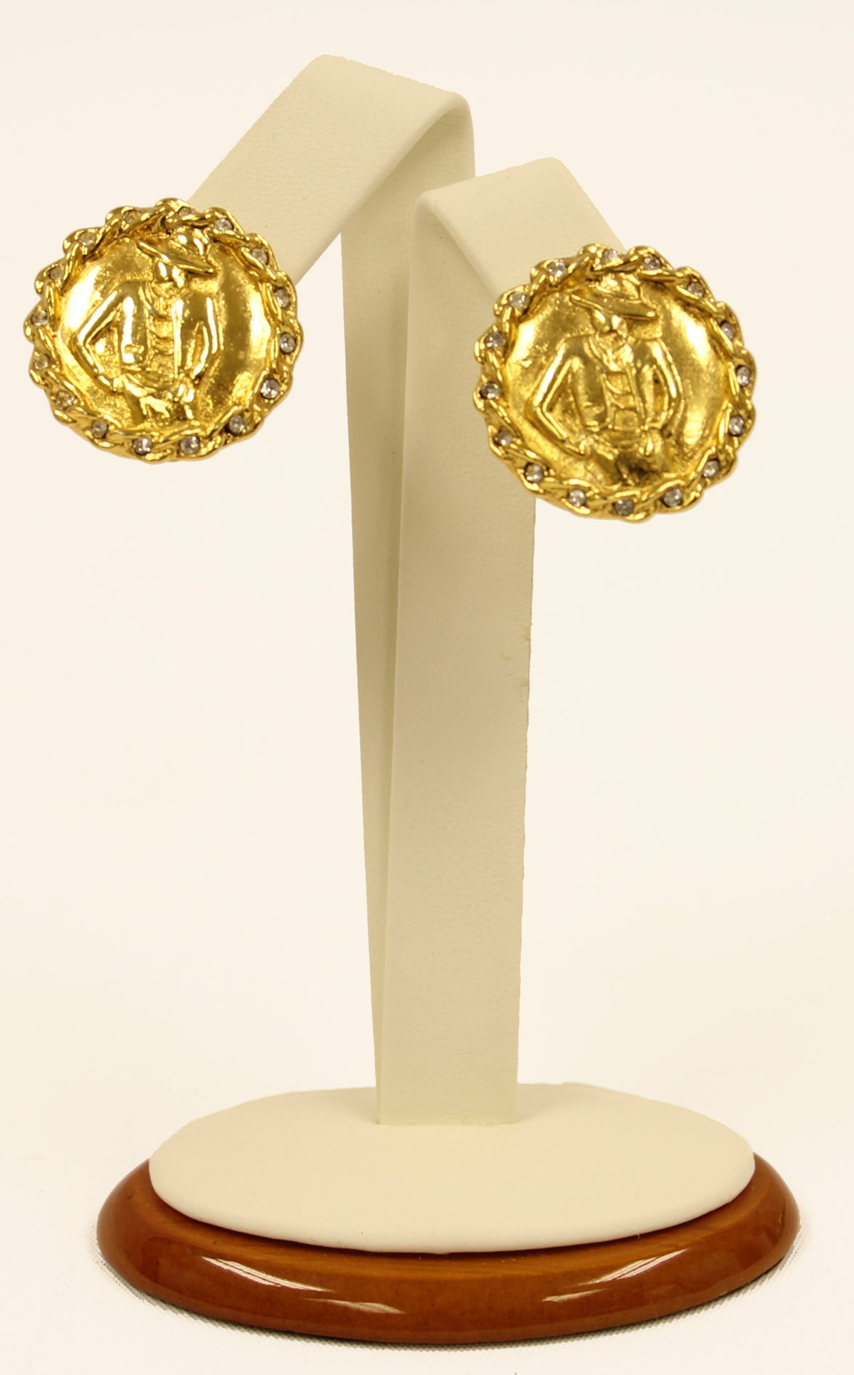 Chanel gold tone & rhinestrone ear clips