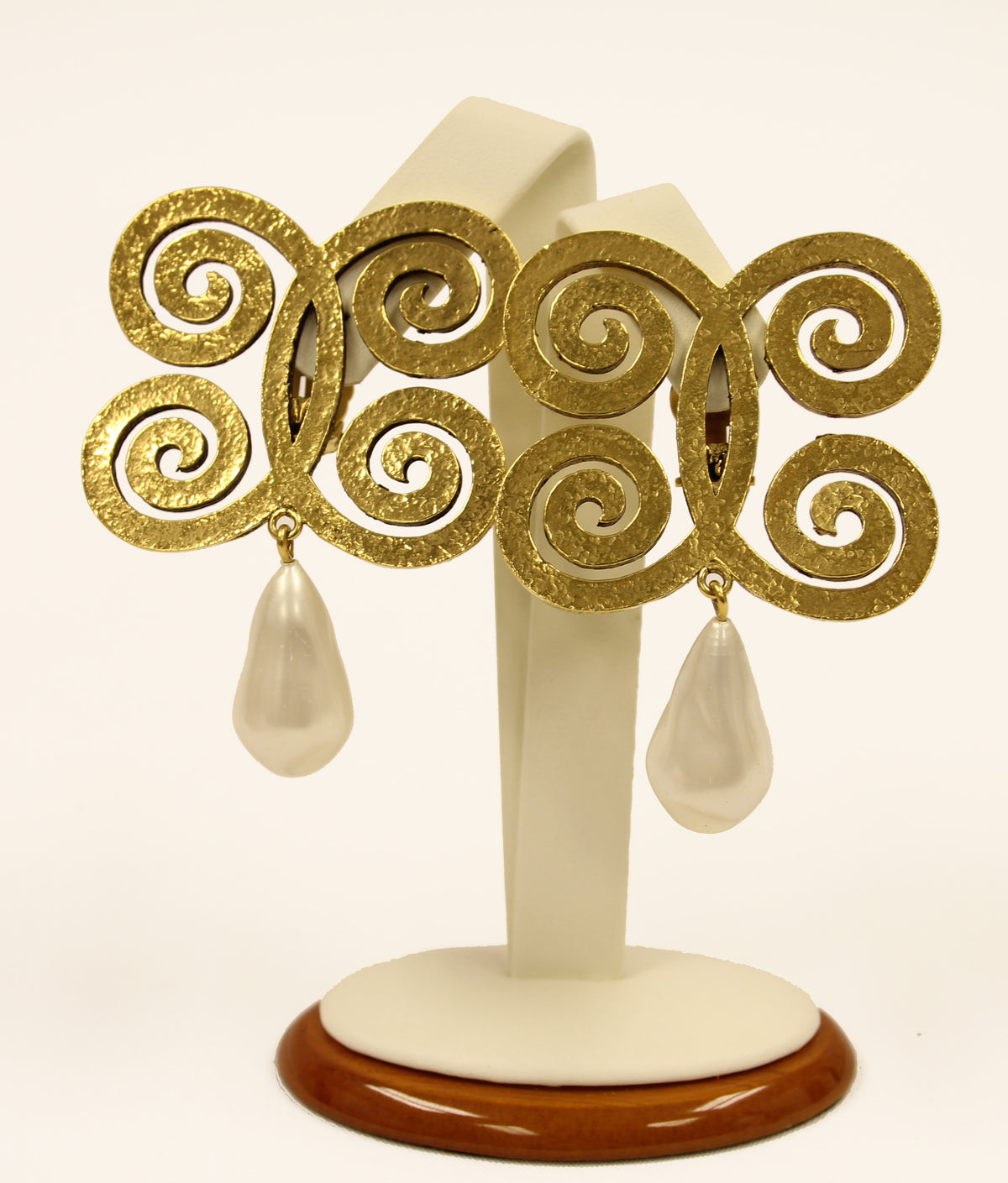 Chanel Gold Tone And Faux Pearl  Barbaric Style Sculpted Ear Clips
