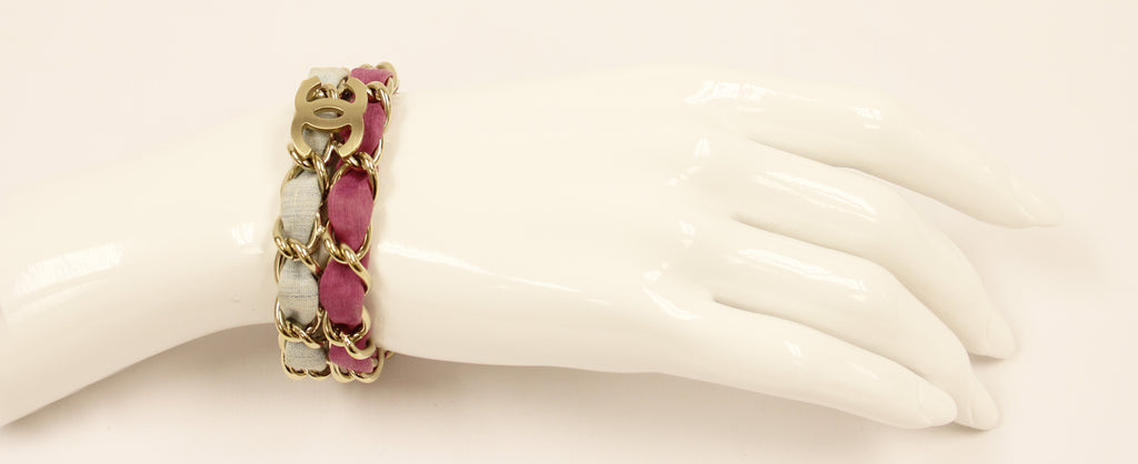 Chanel Denim & Pink Fabric Bracket with Silver Tone Hardware