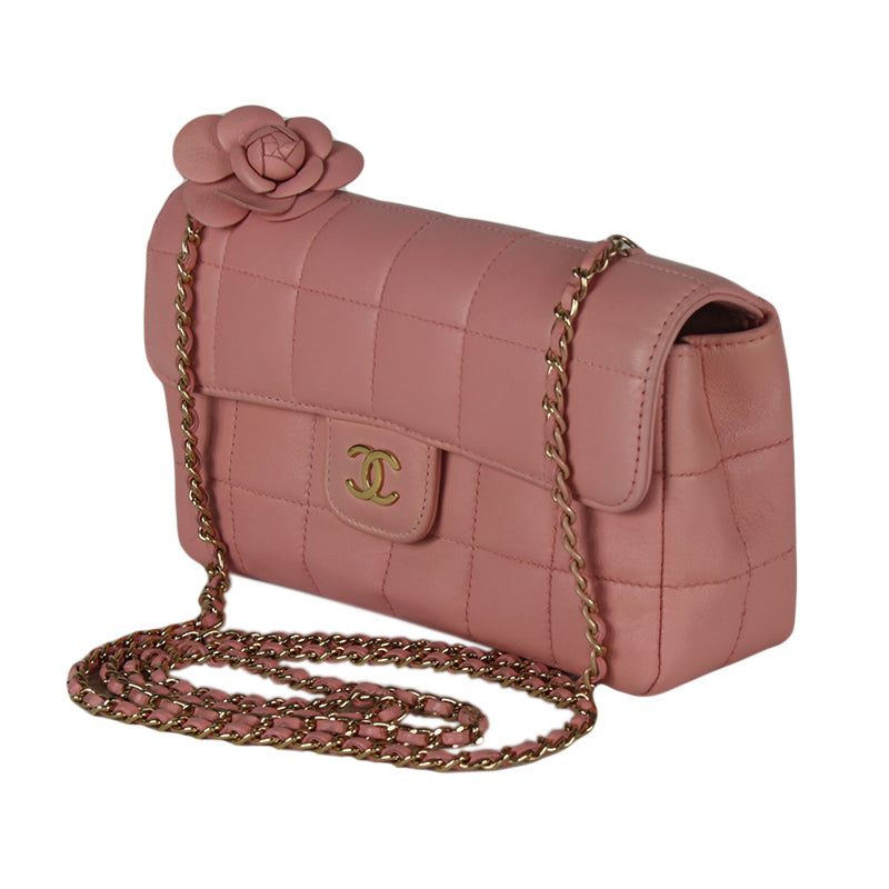 Chanel Pink Chocolate Bar Camellia Flap Bag