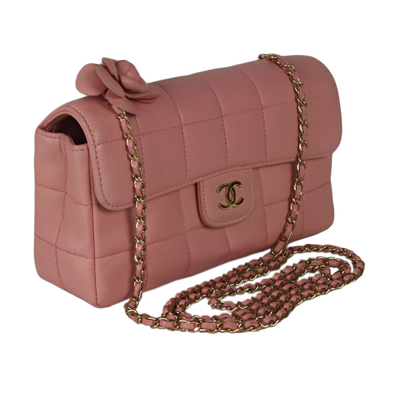 Chanel Pink Chocolate Bar Camellia Flap Bag