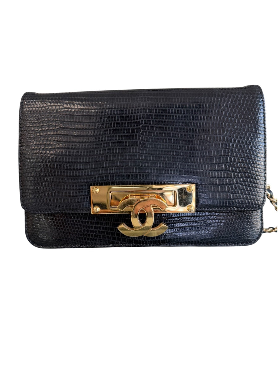 Chanel Lizard Black Wallet On Chain GHW