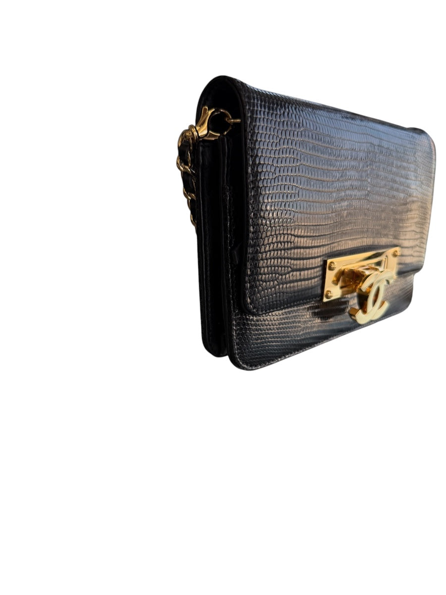 Chanel Lizard Black Wallet On Chain GHW
