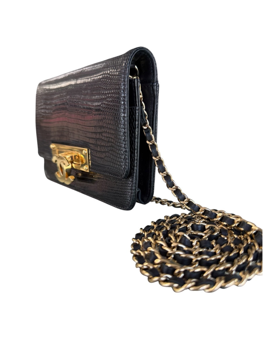 Chanel Lizard Black Wallet On Chain GHW